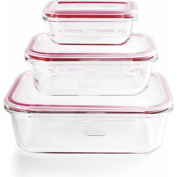 Set Di Tre Casseruole Ibili-Borosilicate, Vetro Borosilicato, 180/650/1500 Ml, Rosso-image