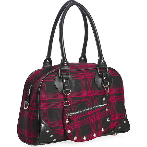 Banned Handbag Warren Plaid Red Punk Checked Studded Tartan Con Pouch-image