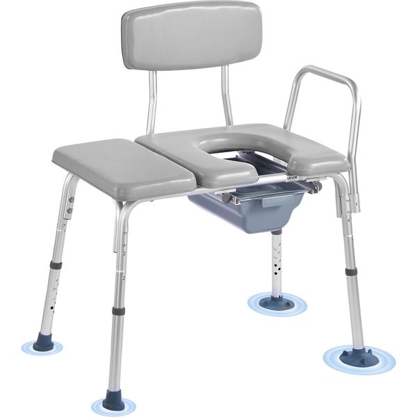 Sedia Da Comodo Notturna Vevor Con Portata Di 227 Kg, Sollevatore Di Sedili Per Wc Con Sedile E Schienale Imbottiti, Secchio Rimovibile Da 5 Litri, Sedia Da Comodo Regolabile In Altezza Per Adulti Anziani-image