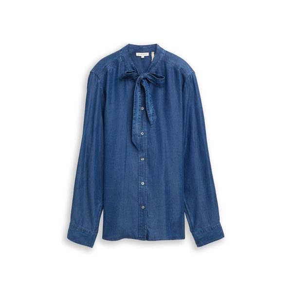 Tom Tailor Damen Bluse Mit Schleifen-Detail, Blau, Uni, Gr. 44-image
