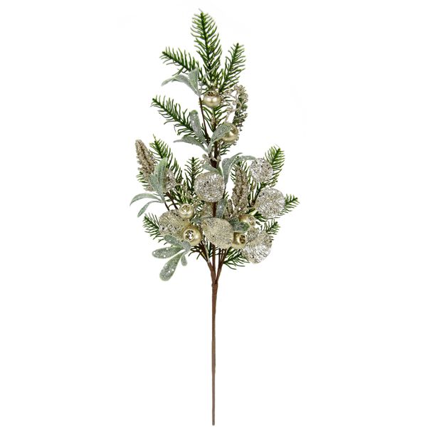 Kunstzweig I.Ge.A. "Dekozweig Mit Glitter", GrüN (Champagner), B:25Cm H:68Cm L:8Cm, Kunststoff, Kunstpflanzen, Kunstzweig, KüNstlicher Tannenzweig Mit Beeren Und BläTtern FüR Kranz Deko-image