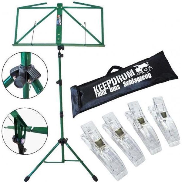 Keepdrum MUS3GR Leggio Verde Con 4 Morsetti Musicali-image