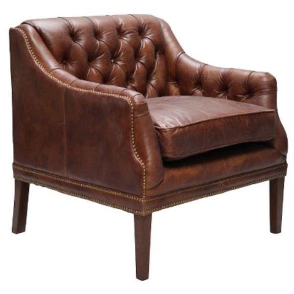 Casa Padrino Poltrona Da Salotto In Vera Pelle Marrone Scuro 80 X 77 X H. 85 Cm - Mobili Soggiorno-image