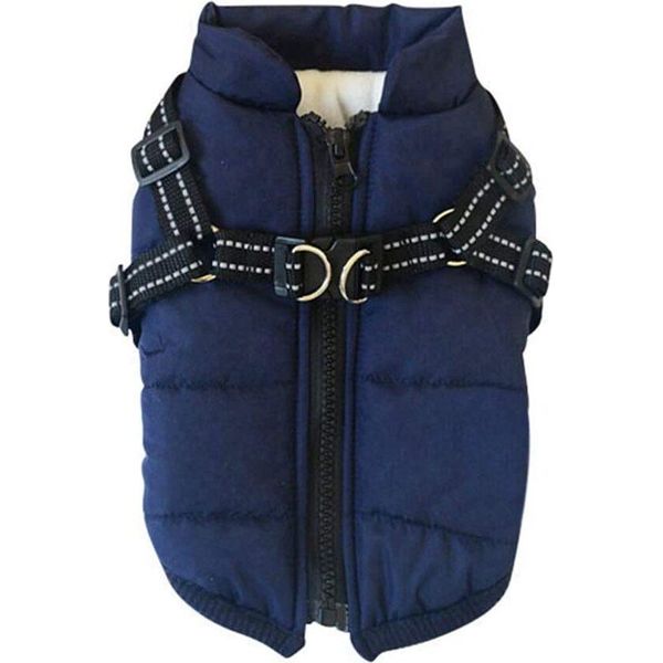 Giacca Per Cani Gilet Invernale Giacche Cappotto Per Cani Maglione Per Animali Domestici Costume Da Sci Gilet Senza Maniche In Cotone Imbottito Con Imbracatura Con Cinturino Al Petto-image