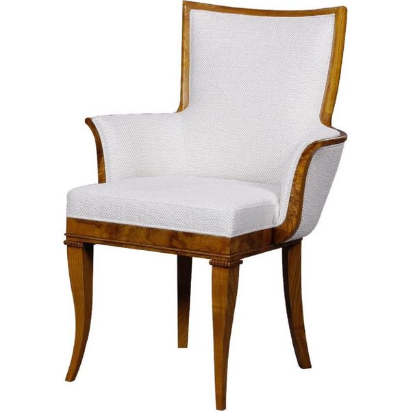 Casa Padrino Poltrona Biedermeier Bianco / Marrone - Poltrona Da Salotto Art Deco - Mobili Da Salotto Biedermeier - Mobili Da Salotto Art Deco - Arredamento Biedermeier - Arredamento Art Deco-image