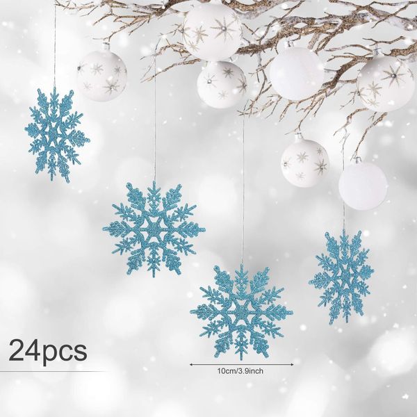 24 X Fiocchi Di Neve Decorazione Natalizia Per Albero Di Natale Glitter Decorazioni Per Albero Di Natale, Azzurro, Plastica-image