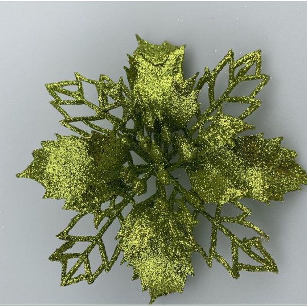 12 Pezzi Decorazione Albero Di Natale Glitter, Decorazione Albero Di Natale In Plastica, Decorazione Floreale Natalizia, Ornamento Albero Di Natale, 9Cm, Verde Militare, Plastica-image