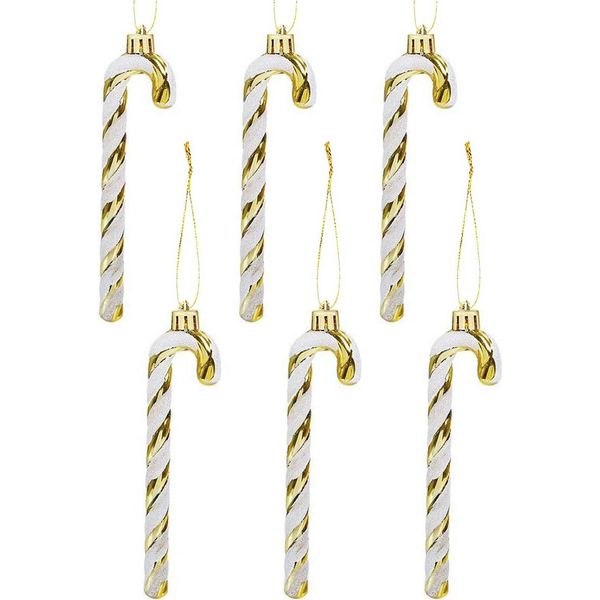 14CM Glitter Albero Di Natale Decorazione Blu Bastone Di Zucchero Ciondolo 6 Pezzi Albero Di Natale Decorazioni Bastone Di Zucchero Decorazione Di Natale, Oro, Plastica-image