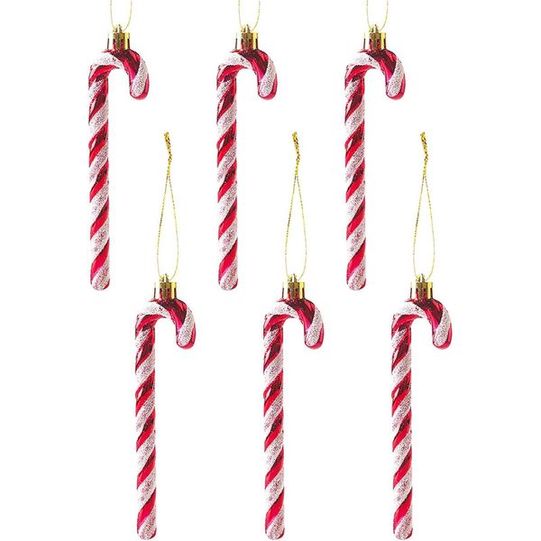 14CM Glitter Albero Di Natale Decorazione Blu Bastone Di Zucchero Ciondolo 6 Pezzi Albero Di Natale Decorazione Bastone Di Zucchero Decorazione Di Natale, Rosso, Plastica-image