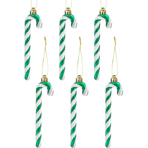 14CM Glitter Albero Di Natale Decorazione Blu Bastone Di Zucchero Ciondolo 6 Pezzi Albero Di Natale Decorazione Bastone Di Zucchero Decorazione Di Natale, Verde, Plastica-image