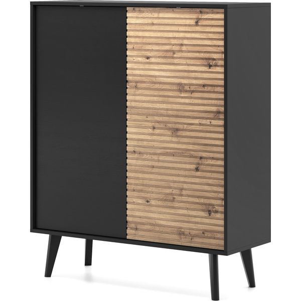 Armadio A 2 Ante E 6 Ripiani - Nero/Rovere Artigianale - Armadio Moderno - 104 X 83 X 39 Cm-image