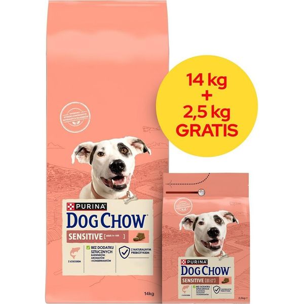 Purina Dog Chow Cibo Secco Per Cani Sensitive Adult Con Salmone 14 + 2,5 Kg-image