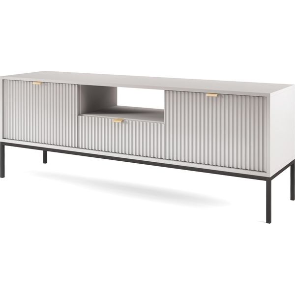 Mobile Tv: Un Cassetto, Due Ante, Tre Ripiani, Colore: Grigio, Colore Telaio: Nero. Dimensioni Del Mobile: L: 154 Cm, A: 56 Cm, P: 39 Cm-image