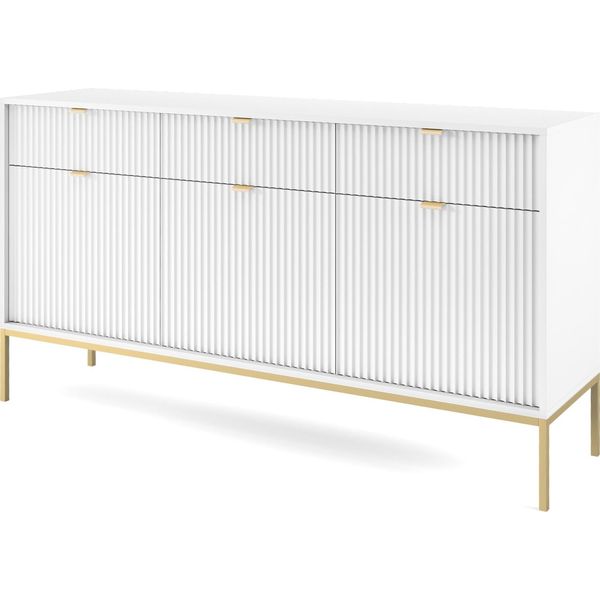 Cassettiera: 3 Cassetti, 3 Ante, Bianco, Oro, 154 X 83 X 39 Cm, Maniglie Dorate-image
