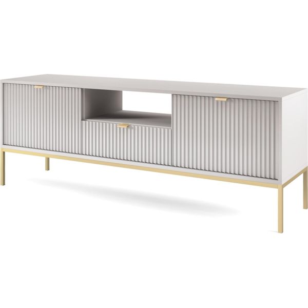 Mobile Tv: Un Cassetto, Due Ante, Tre Ripiani, Colore: Grigio, Colore Cornice: Oro Dimensioni Del Mobile: L: 154 Cm, A: 56 Cm, P: 39 Cm-image