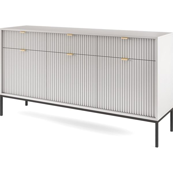 Cassettiera: 3 Cassetti, 3 Ante, Grigio, Nero, 154 X 83 X 39 Cm, Maniglie Dorate-image