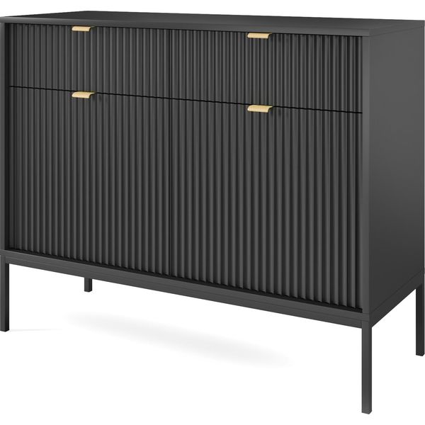 Cassettiera: 2 Cassetti, 2 Ante, Nero, Nero, 104 X 83 X 39 Cm, Maniglie Dorate-image