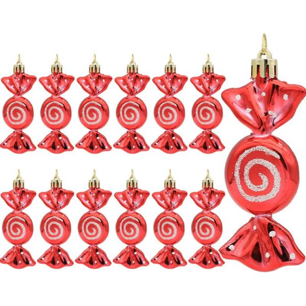 12 Pezzi Decorazioni Per L'albero Di Natale Con Glitter, Decorazioni Natalizie Con Bastoncini Di Zucchero, Ornamenti Natalizi Con Caramelle Per La Decorazione Della Festa Di Natale, Rosso-image
