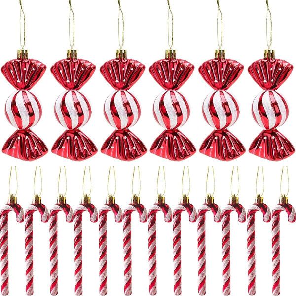 18 Pezzi Bastoncini Di Zucchero Decorazione Di Natale Baubles Decorazione Bastoncini Di Zucchero Decorazione Glitter Albero Di Natale Decorazioni Albero Di Natale, Rosso-image