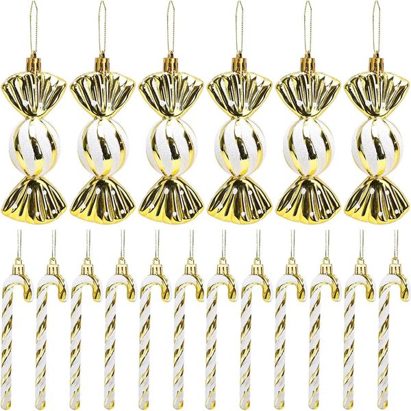 18 Pezzi Bastoncini Di Zucchero Decorazione Di Natale Baubles Decorazione Bastoncini Di Zucchero Decorazione Glitter Albero Di Natale Decorazioni Albero Di Natale, Oro-image
