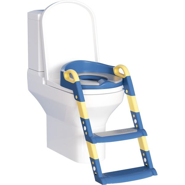 Clanmacy Trainer Per Wc Regolabile In Altezza Sedile Per Wc Con Gradini Sedile Per Wc Per Bambini Con Paraspruzzi E Maniglie, Pieghevole Blu-image