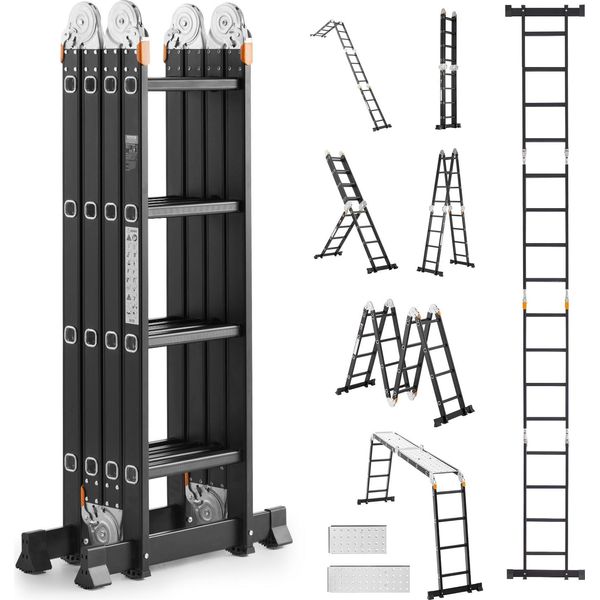 Scala Di Servizio Vevor, Scala Ausiliaria 7 In 1, Telaio Ad A, Impalcatura A Pioli 4650 Mm, Resistente, Portata 150 Kg, Uso Esterno-image
