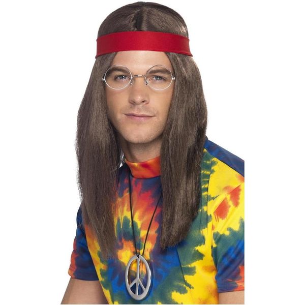 Smiffys - Set Di Accessori Per Costume Da Hippie Da Uomo - Poliestere SM721 (Taglia Unica) (Marrone/Rosso/Argento)-image