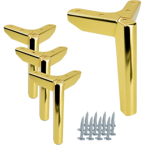 Set Di Quattro Gambe Per Mobili Cromate Oro Da 15 Cm - Gambe In Metallo Eleganti E Resistenti Per Mobili Moderni E Classici.-image