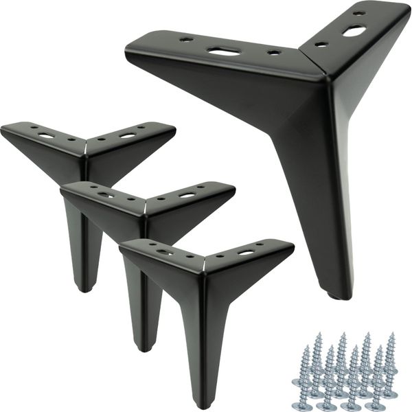 Set Di 4 Gambe Per Mobili "A Stella"" In Nero Opaco, Altezza 13 Cm, Complemento Perfetto Per Interni Moderni E Classici, Compresi Gli Accessori Di Montaggio."-image