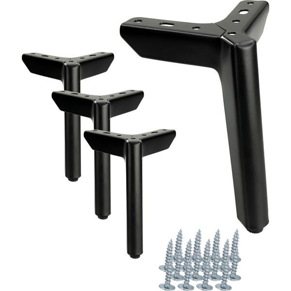 Set Di 4 Gambe Per Mobili In Nero Opaco, Altezza 15 Cm - Per Divani, Cassettiere E Altro, Con Base Antiscivolo E Viti Di Montaggio-image