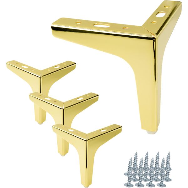 Set Di 4 Gambe Per Mobili Anchor Oro-Cromo, Altezza 13 Cm, Metallo, Superficie Lucida, Complemento Ideale Per Mobili Moderni-image