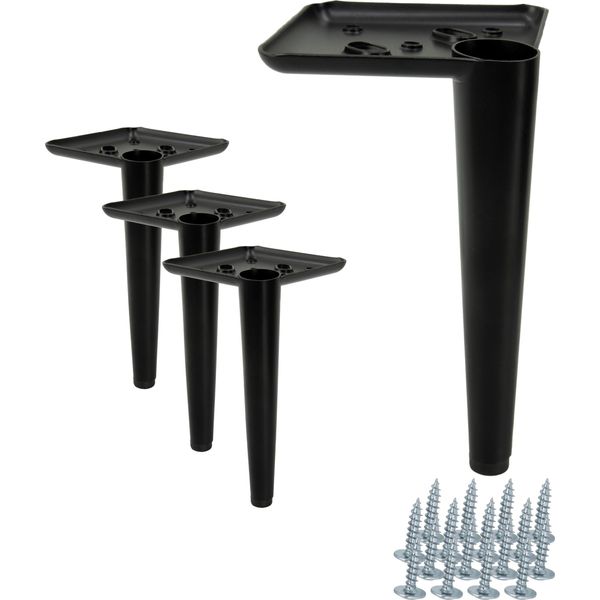Set Di 4 Eleganti Gambe Girevoli, Nero Opaco, Altezza 17 Cm - Gambe In Metallo Perfette Per Mobili Imbottiti, Mobili Tv E Cassettiere, Compresi Gli Accessori A Vite.-image