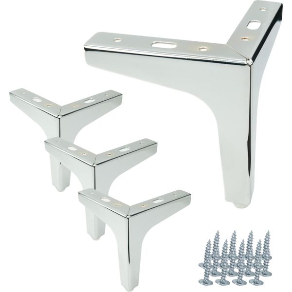 Set Di 4 Gambe Per Mobili Anchor Silver Chrome 13 Cm - Piedi In Metallo Eleganti E Minimalisti Con Protezione In Plastica Per Proteggere Il Pavimento, Ideali Per Interni Moderni-image