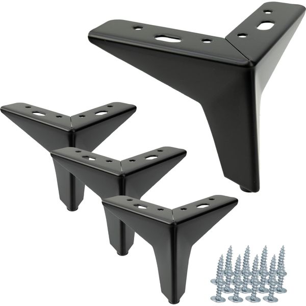 Set Di 4 Gambe Per Mobili "A Stella"" In Nero Opaco, Altezza 10 Cm, In Metallo Di Alta Qualità Con Tappi Di Protezione Per Il Pavimento, Ideali Per Interni In Stile Moderno, Classico E Industriale."-image