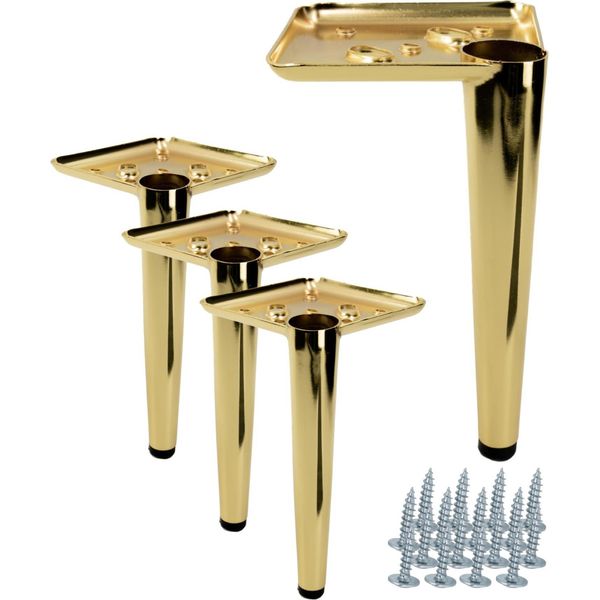 Set Di 4 Gambe Per Mobili Cromate Dorate Da 17 Cm - Eleganti Piedini In Metallo Per Divani, Cassettiere E Credenze-image