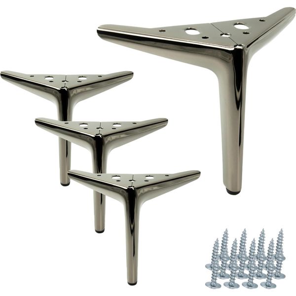 Elegante Set Di 4 Gambe Per Mobili Anchor, Cromo Nero, 15 Cm - Gambe In Metallo Eleganti E Minimaliste Per Un'atmosfera Sofisticata.-image