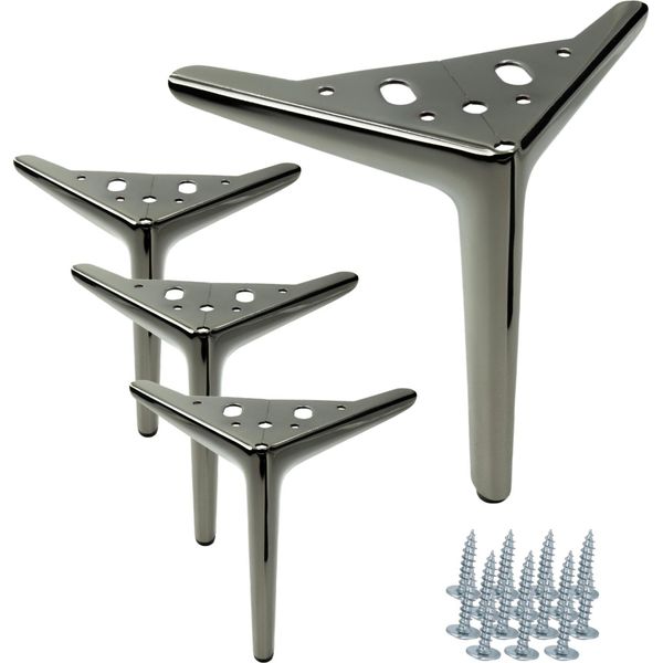 Set Di 4 Gambe Per Mobili In Cromo Nero, Altezza 18 Cm - Gambe Eleganti E Robuste Con Finitura Lucida Per Un Arredamento Minimalista E Un Montaggio Stabile.-image