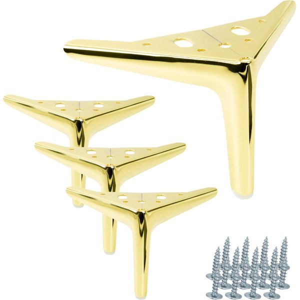 Elegante Set Di 4 Gambe Per Mobili "Anchor"" In Cromo Oro, Altezza 12 Cm, In Metallo, Con Base Protettiva Per Il Pavimento, Ideale Per L'arredamento Minimalista E Moderno."-image
