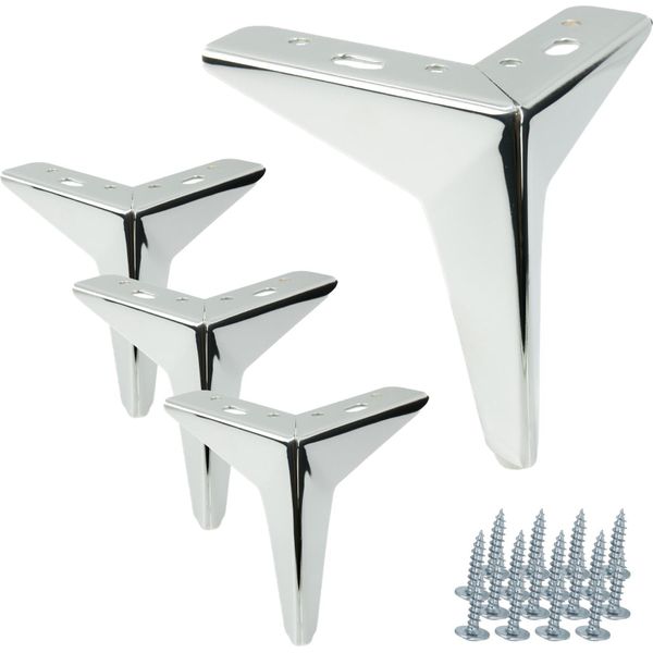 Set Di 4 Gambe Per Mobili "Star"" In Cromo Argento, Altezza 13 Cm, Con Cuscinetti Antigraffio, Ideali Per Il Design Minimalista E Lo Stile Elegante Degli Interni."-image