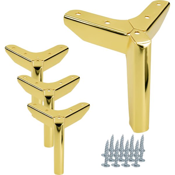 Set Di 4 Gambe Per Mobili In Cromo Oro, Altezza 12 Cm - Eleganti Gambe In Metallo Per Divani, Poltrone, Mobili Tv E Cassettiere, Viti Di Montaggio Incluse-image