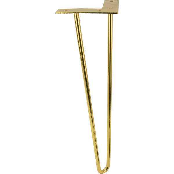 Gamba Per Mobili A Forcella, Altezza 41 Cm, Design A 2 Aste, In Cromo Oro Lucido, Stabile Ed Elegante Per Progetti Di Arredamento Moderno.-image