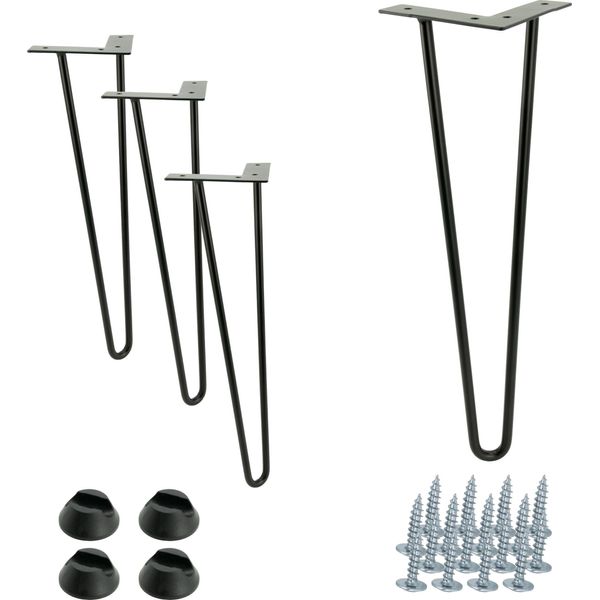 Set Di 4 Gambe Per Mobili Hairpin, Altezza 41 Cm, Nero Opaco, Con Piedini In Plastica, Per Mobili Sicuri Ed Eleganti-image