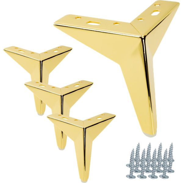 Set Di 4 Gambe Per Mobili In Cromo Dorato, Altezza 13 Cm, Modello A Stella - Gambe Eleganti E Resistenti Per I Vostri Mobili-image