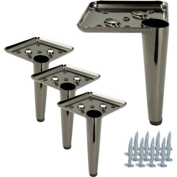 Set Di 4 Gambe Per Mobili "Spike"" In Cromo Nero, Altezza 13 Cm, Con Viti Di Montaggio E Cuscinetti Di Protezione, Ideali Per Mobili Imbottiti E Mobili Tv."-image