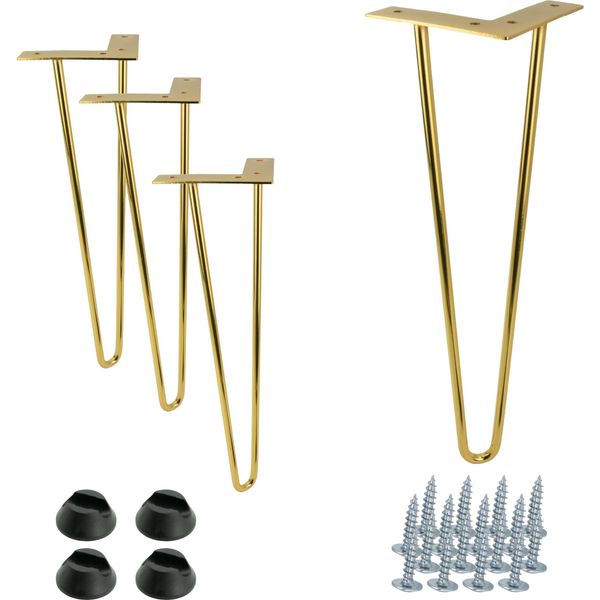 Set Di 4 Gambe Per Mobili Hairpin In Oro, Altezza 41 Cm, 2 Aste, Metallo, Design Moderno, Stabile Ed Elegante Per Tavolini, Panche E Cassettiere.-image