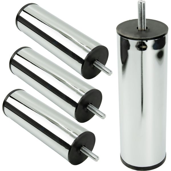 Set Di 4 Gambe Per Mobili In Acciaio Inox, Rotonde, Alte 15 Cm, Cromate Lucide, Design Elegante Per Mobili Moderni-image