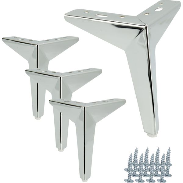 Set Di 4 Gambe Per Mobili "A Stella"" In Cromo Argento - Altezza 15 Cm, Design Moderno Ed Elegante Per Un Interno Di Classe. Ideale Per Cassettiere, Tavoli E Altro."-image