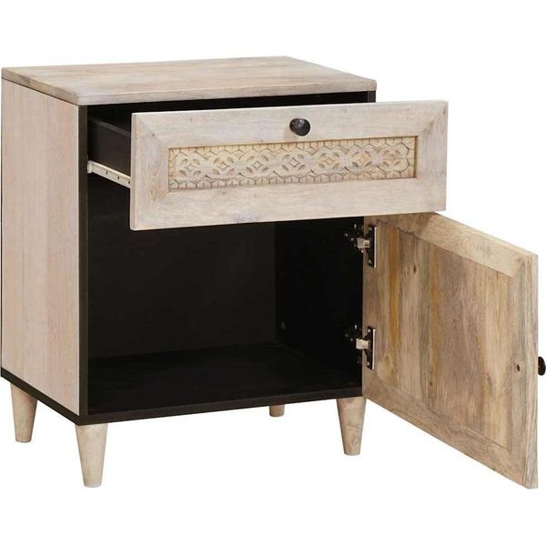Vidaxl Comodino Con Contenitore Beige 50 X 33 X 60 Cm In Legno Massiccio Di Acacia-image