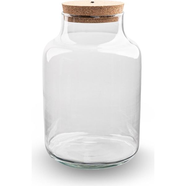 Bottiglia Per Terrario "Milky"" Con Coperchio In Sughero A Led - Ø21Cm ↕30Cm - Bottiglia In Vetro Riciclato - Volume Di Circa 9 Litri - Ideale Per Terrari Fai Da Te E Mini Ecosistemi - Con Illuminazione"-image