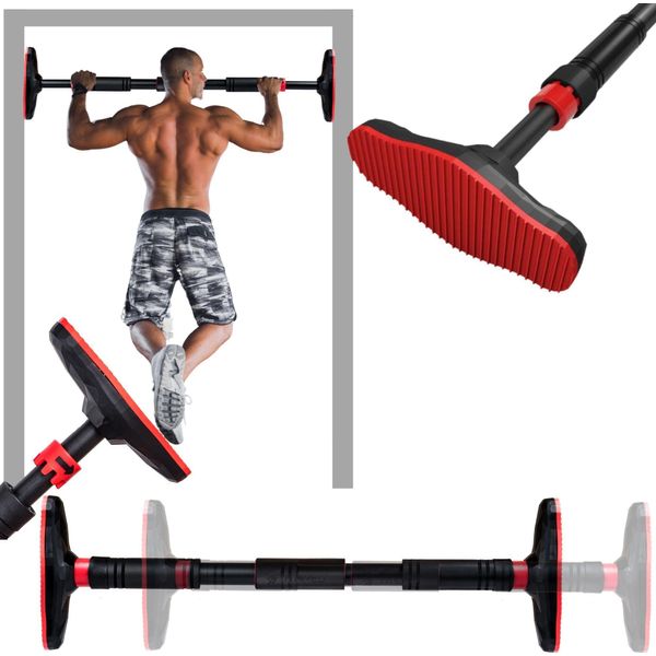 FIT4MED | Barra Per Trazioni - Rosso - 63-100 Cm - Carico Massimo 180 Kg - Impugnature Antiscivolo-image